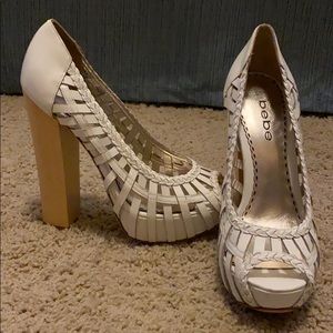 Bebe White Chunky Heels